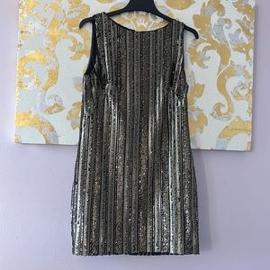 Lauren Ralph Lauren Size 12 Jordinia Black & Gold Sequined Striped Shift Dress